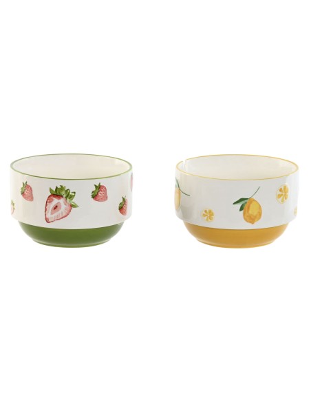 Bol Home ESPRIT Jaune Rouge Vert Porcelaine Moderne 600 ml 15,3 X 15,3 X 9 cm (2 Unités)
