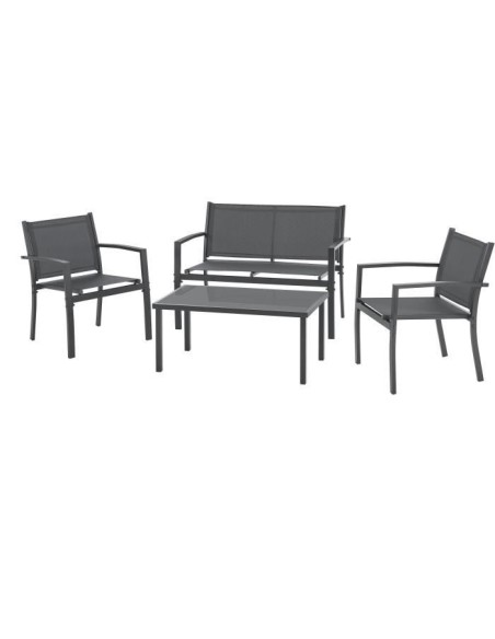 Salon de jardin - Structure Acier - 4 personnes - Gris