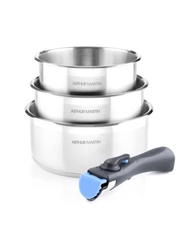 Set de 3 casseroles 16-18-20 cm Arthur Martin AM3710  - Acier Inoxydable - Poignée amovible - Tous feux dont induction – ARTHUR MARTIN (Batterie De Cuisine) | STORE PRO SHOP 
