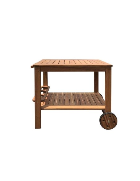 Desserte de jardin a roulettes en bois d'eucalyptus FSC - 93 x 49 x 74 cm - Avec porte-bouteilles