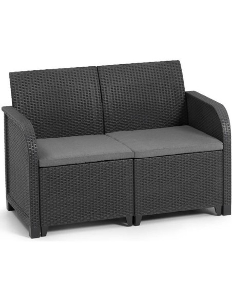 Banquette de jardin - Allibert by KETER - SanRemo - en résine imitation rotin tressé - Gris graphite