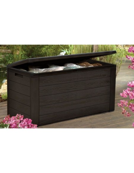TOOD Malle de rangement en résine - 300 L - Marron aspect bois - 120 x 46 x 58 cm