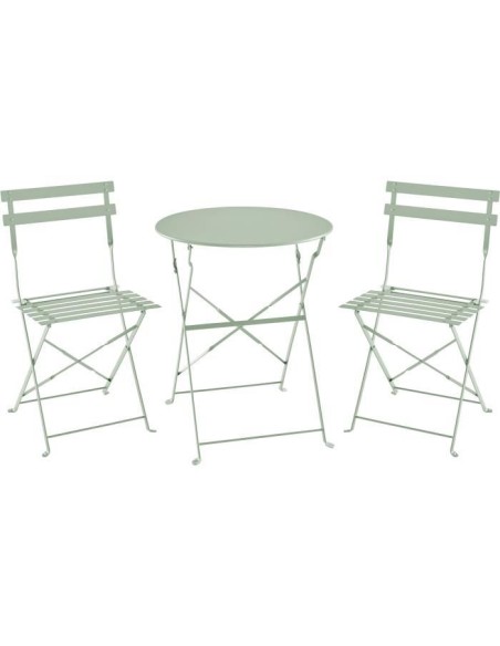 Set bistrot 2 personnes - Table ronde 60 cm avec 2 chaises - Acier  thermolaqué - Vert