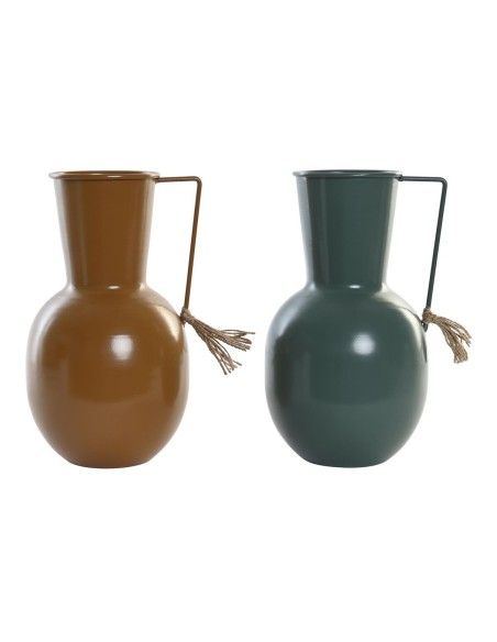 Vase DKD Home Decor 14.5 x 13 x 24 cm Métal Orange Vert Moutarde (2 Unités)