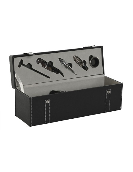 Set d'Accessoires pour Vin Home ESPRIT Noir Gris Cuir 36 x 11 x 12 cm