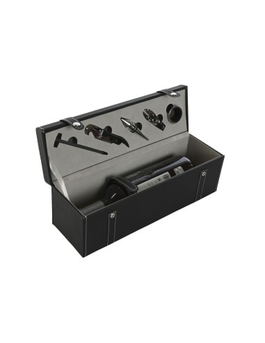 Set d'Accessoires pour Vin Home ESPRIT Noir Gris Cuir 36 x 11 x 12 cm
