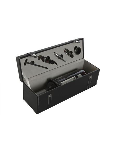 Set d'Accessoires pour Vin Home ESPRIT Noir Gris Cuir 36 x 11 x 12 cm