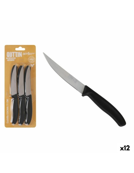 Ensemble de couteaux à viande Quttin Noir Argenté 6 Pièces (12 Unités)