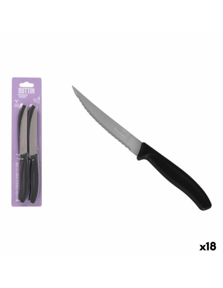 Ensemble de couteaux à viande Quttin Noir Argenté Acier inoxydable 11 cm 4 Pièces (18 Unités)