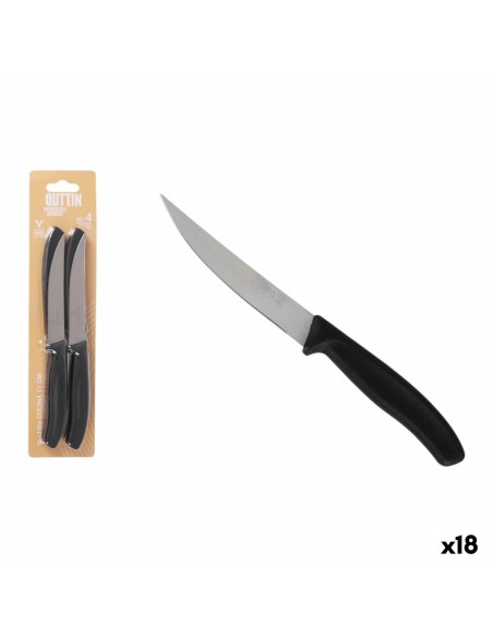 Ensemble de couteaux à viande Quttin 11 cm Noir Argenté Acier inoxydable 4 Pièces (18 Unités)