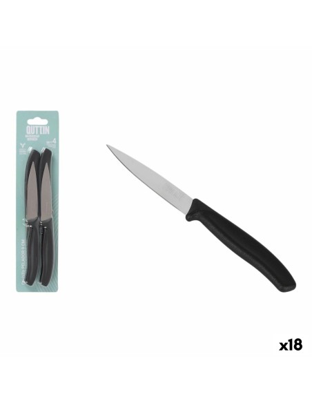 Jeu de couteaux d'éplucheur Quttin Basic Noir Argenté Acier inoxydable 9 cm 4 Pièces (18 Unités)