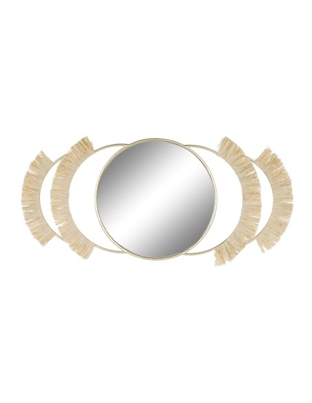 Miroir mural DKD Home Decor Naturel Doré Métal Fibre Frange (89 x 2 x 40 cm)