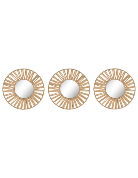 Ensemble de miroirs Home ESPRIT Naturel Raphia Verre Scandi 20 x 2 x 20 cm (3 Pièces)