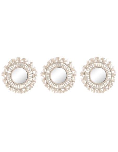 Ensemble de miroirs Home ESPRIT Blanc Verre Macramé Boho 20 x 1 x 20 cm (3 Pièces)