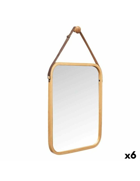 Miroir suspendu Naturel Cuir Bambou Rectangulaire 34 x 41,5 x 1,5 cm (6 Unités)