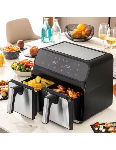 Friteuse sans Huile InnovaGoods Fryinn Double 8000 Noir Acier inoxydable 3400 W 8 L