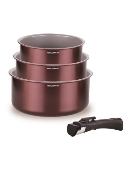 Set de 3 casseroles - ARTHUR MARTIN - AM1088 - Tout feux dont induction - 16/18/20 cm  1 poignée amovible - Aluminium