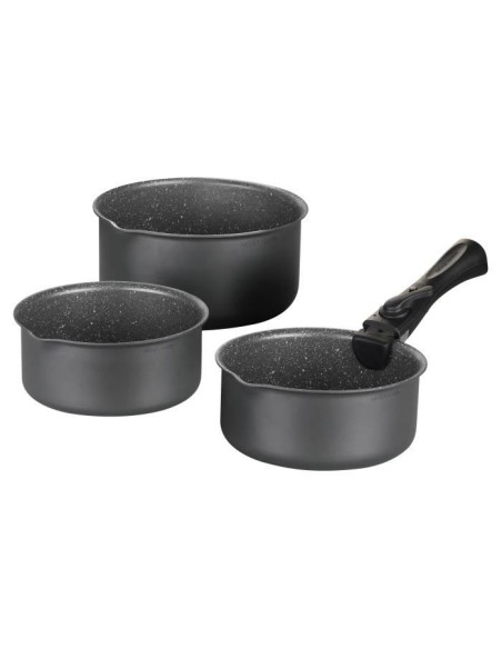 Batterie de cuisine ARTHUR MARTIN AM777GM Set de 3 casseroles - Gris Mat 16-18-20 cm  1 poignée amovible - Tous feux dont indu