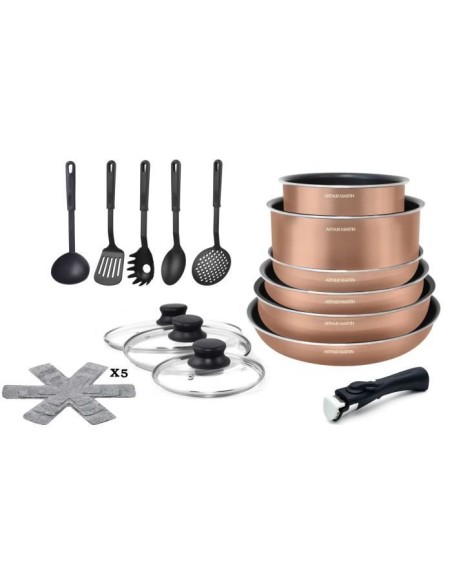 Batterie de cuisine 20 pieces Arthur Martin - aluminium - poignée amovible - tous feux dont induction