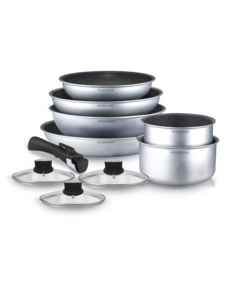 Batterie de cuisine Arthur Martin AM167S 10 pieces - Aluminium - Poignée amovible - Tous feux dont induction