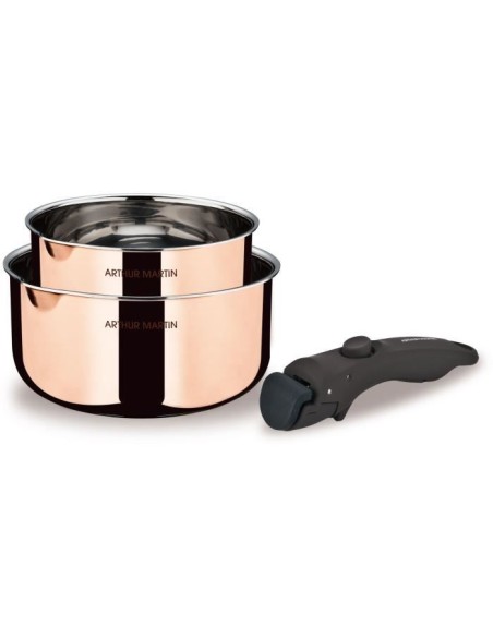 2 casseroles 16-20 cm  1 poignée - ARTHUR MARTIN - AM720GT - 3 couches triple action - Tous feux dont induction