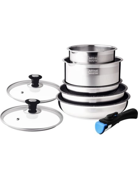 Batterie de cuisine Arthur Martin AM2493 8 pieces - Acier Inoxydable - Poignée amovible - Tous feux dont induction