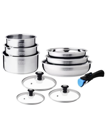 Batterie de cuisine - induction - ARTHUR MARTIN - AM0006 - acier inoxydable 18/10 - 10 pieces - poignée amovible – ARTHUR MARTIN (Batterie De Cuisine) | STORE PRO SHOP 