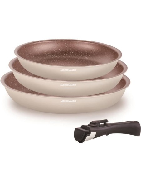 Batterie de cuisine - Tous feux dont induction - ARTHUR MARTIN - AM4754 - Set de 3 poeles - 20-24-28 cm  1 poignée amovible