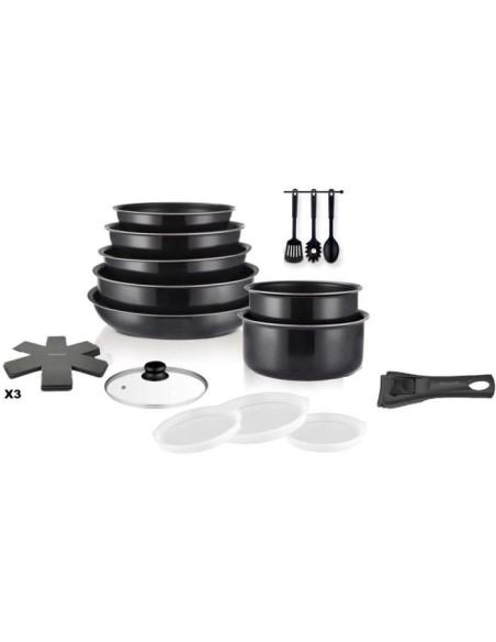 Batterie de cuisine - Tous feux dont induction - ART  CUISINE - AC1824 - Aluminium - 18 pieces - Anti-adhérent - Poignée amovi