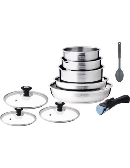 Batterie de cuisine induction - Arthur Martin - AM4485 - Acier inoxydable - 10 pieces - Poignée amovible - Tous feux dont indu
