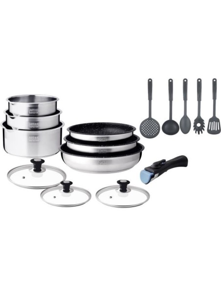 Batterie de cuisine induction - Arthur Martin - AM1275 - Acier inoxydable - 15 pieces - Poignée amovible - Tous feux dont indu