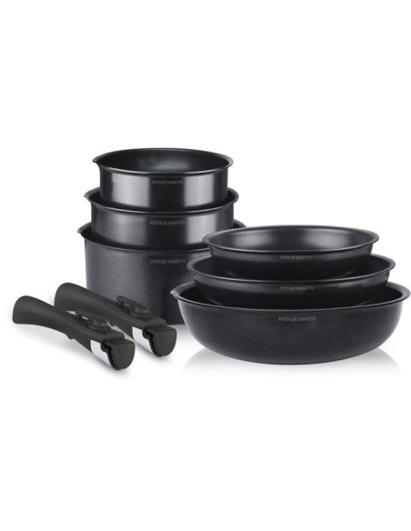 Batterie de cuisine induction - Arthur Martin - AM925B - Aluminium - 8 pieces - Poignée amovible - Tous feux dont induction