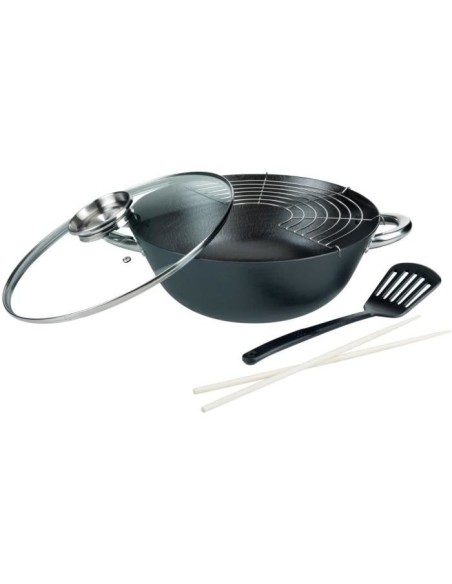 Wok multifonction 5 pieces - GSW - 860956 - Fonte d'acier - 32 cm - Tous feux dont induction
