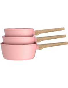 Set de 3 casseroles - Tous feux dont induction - ARTHUR MARTIN - AM0702 - Revetement céramique - Ø 16-18-20 cm - Rose