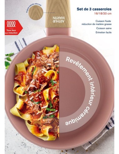 Set de 3 casseroles - Tous feux dont induction - ARTHUR MARTIN - AM0702 - Revetement céramique - Ø 16-18-20 cm - Rose – ARTHUR MARTIN (Batterie De Cuisine) | STORE PRO SHOP 