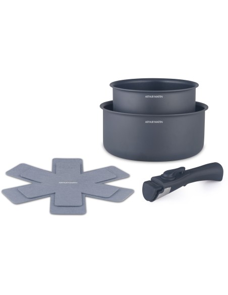 Set de 2 casseroles - Tous feux dont induction - ARTHUR MARTIN - AM2984 - Anti-adhésif - Ø 16-20 cm  Poignée amovible - Gris m – ARTHUR MARTIN (Batterie De Cuisine) | STORE PRO SHOP 