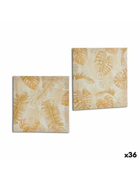 Toile Feuille d'une plante Doré 28 x 28 x 1,5 cm (36 Unités)
