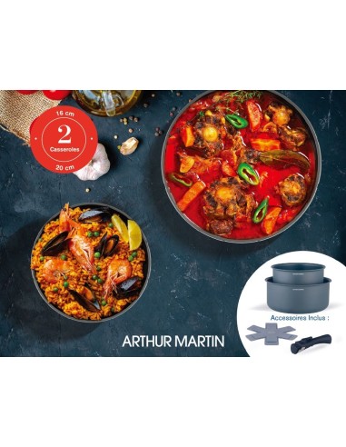 Set de 2 casseroles - Tous feux dont induction - ARTHUR MARTIN - AM2984 - Anti-adhésif - Ø 16-20 cm  Poignée amovible - Gris m – ARTHUR MARTIN (Batterie De Cuisine) | STORE PRO SHOP 