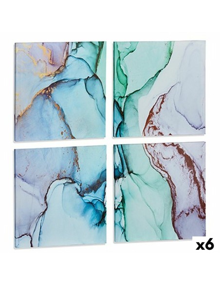 Jeu de 4 tableaux Toile Marbre Bleu 35 x 7 x 35 cm (6 Unités)