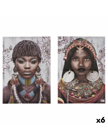 Jeu de 2 tableaux Toile Africaine 70 x 50 x 1,5 cm (6 Unités)
