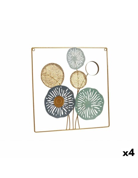 Décoration murale Multicouleur Fleurs Miroir Métal Verre 45 x 45 x 2 cm (4 Unités)