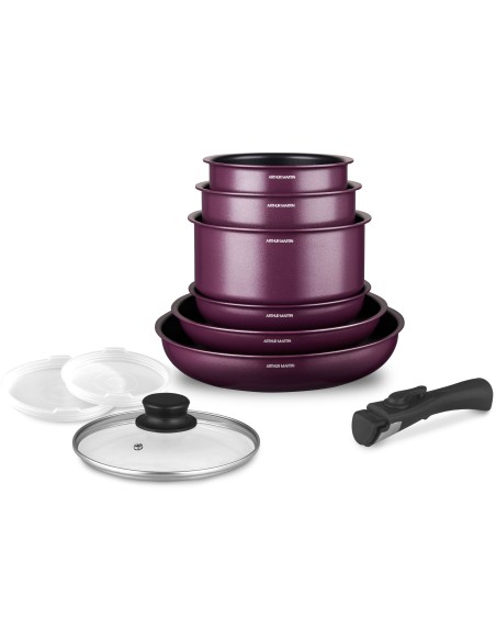 Batterie de cuisine - Tous feux dont induction - ARTHUR MARTIN - AM2991 - Aluminium revetement anti-adhésif - 10 pieces - Prun – ARTHUR MARTIN (Batterie De Cuisine) | STORE PRO SHOP 