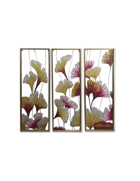 Toile DKD Home Decor 3 Pièces Tropical Feuille d'une plante (122 x 3 x 122 cm)
