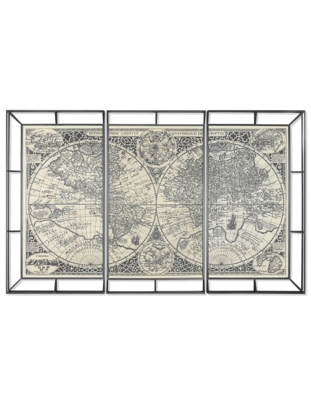 Jeu de 3 tableaux Home ESPRIT Blanc Noir Mappemonde 222 x 8 x 140 cm (3 Pièces)