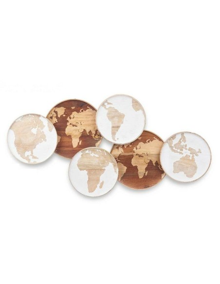 Décoration murale Blanc Marron Bois de manguier Mappemonde 102 x 55 x 5 cm