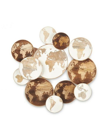 Décoration murale Blanc Marron Bois de manguier Mappemonde 76 x 70 x 5 cm