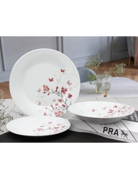 Service de Table 18 pieces en porcelaine Papillons rouge