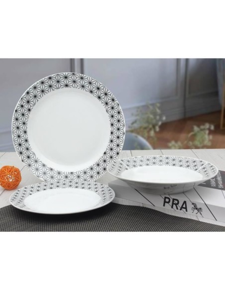Service de Table 18 pieces en porcelaine formes géométriques noir et blanc
