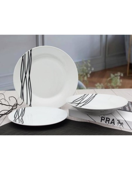 ETHNIQUE Service en porcelaine de 18 pieces -Blanc