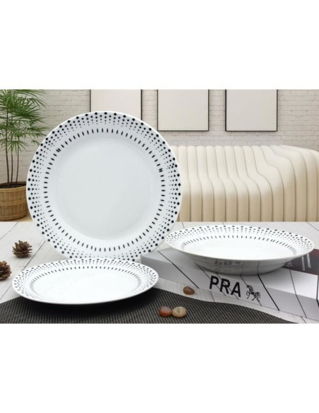 Service 18 pieces Grain de riz en porcelaine noir